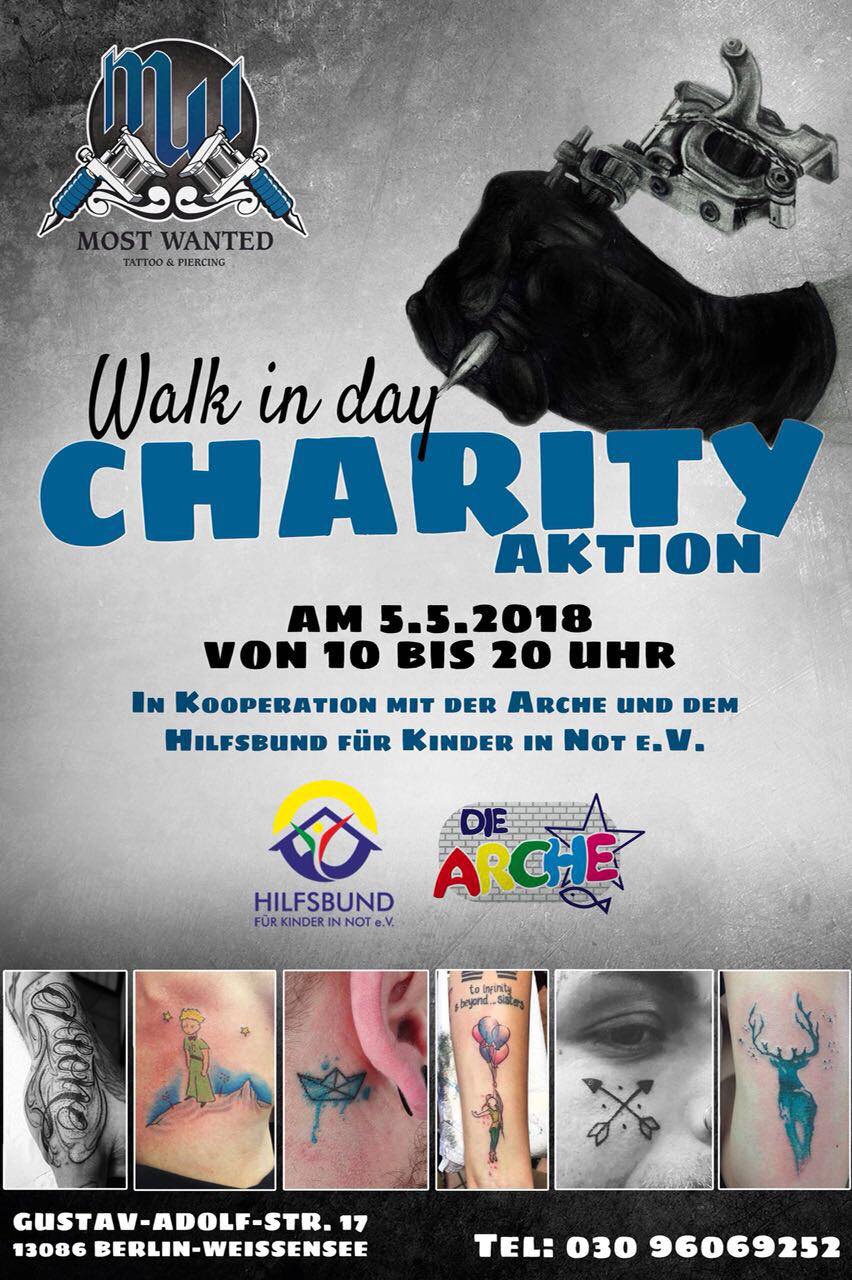 5. MAI 2018: CHARITY-AKTION VON MOST WANTED TATTOO & PIERCING ZUGUNSTEN DER ARCHE UND DEM HILFSBUND FÃœR KINDER IN NOT E.V.
